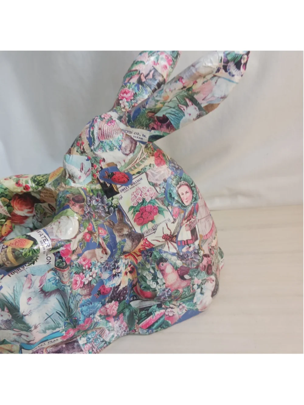 Vintage Paper Mache Rabbit Deco Page Basket Holder Bowl Unusual Farmhouse Color